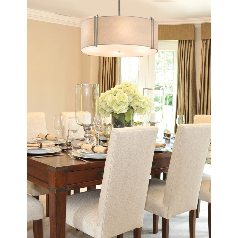 Geoffroy 6 - Light Dimmable Drum Chandelier, Brushed Nickel, White