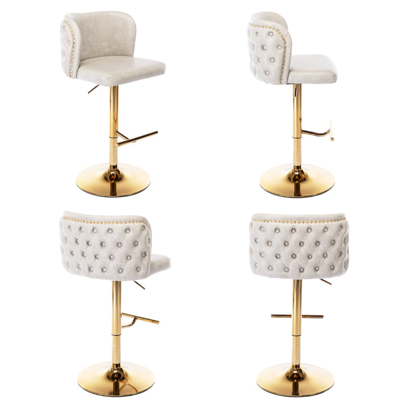 Ensemble de 4 tabourets de bar Modern, Gris clair / doré