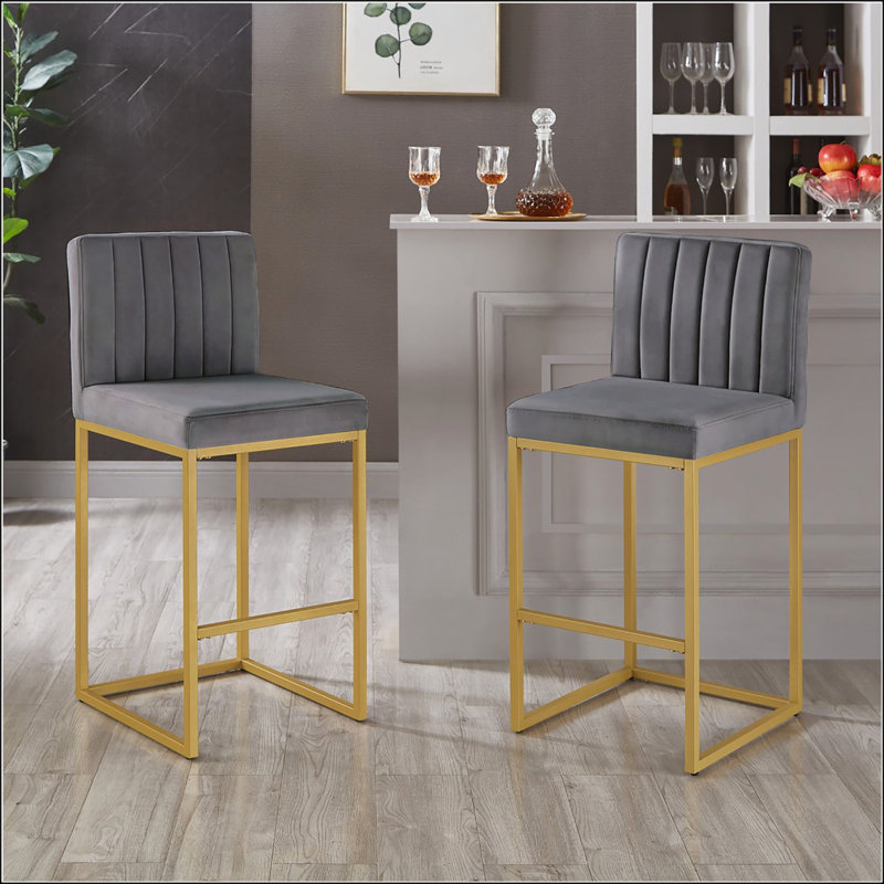 Tabouret à hauteur de comptoir moderne avec dossier complet et pieds robustes en fer (ensemble de 2)
