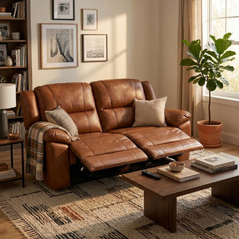 Causeuse inclinable en cuir Las Vegas - Brun foncé, Tan
