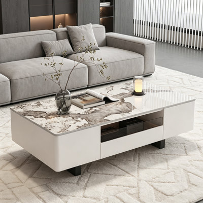 Rectangle Simple Slate Coffee Table Dual Drawers