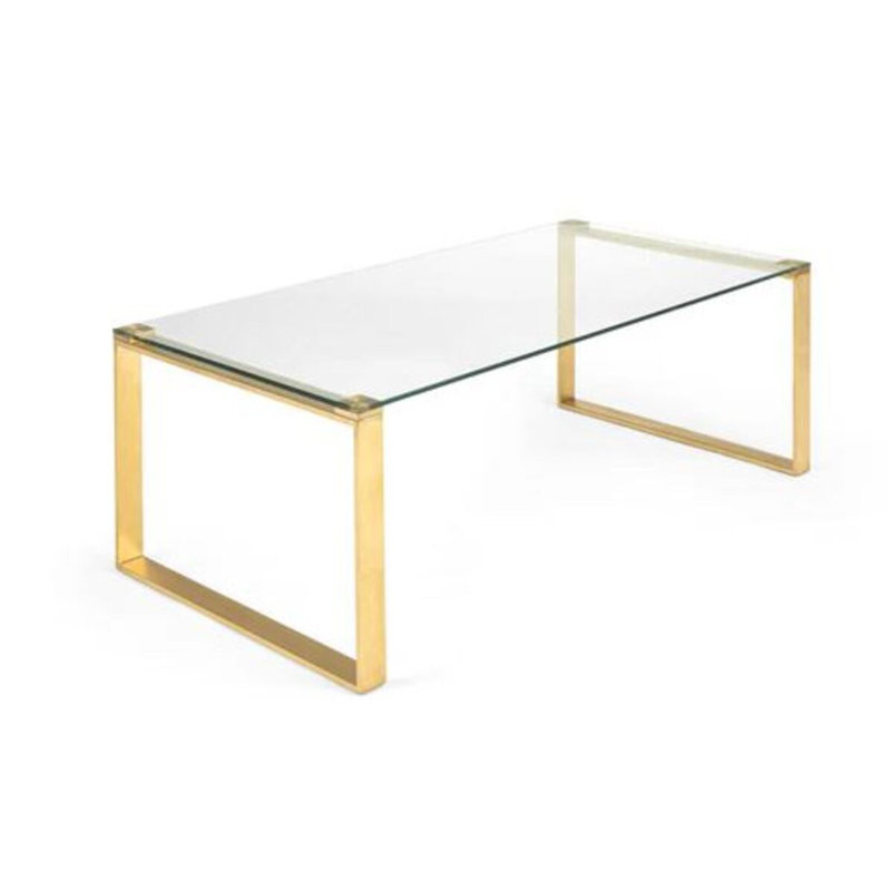 Mihran Glass Top Single Coffee Table, Gold, 16" H x 39" W x 18" D
