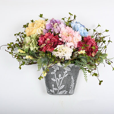 Arrangement floral d'hortensia artificiel, fausse brindille de ferme pour centre de table de salle à manger, décoration intérieure