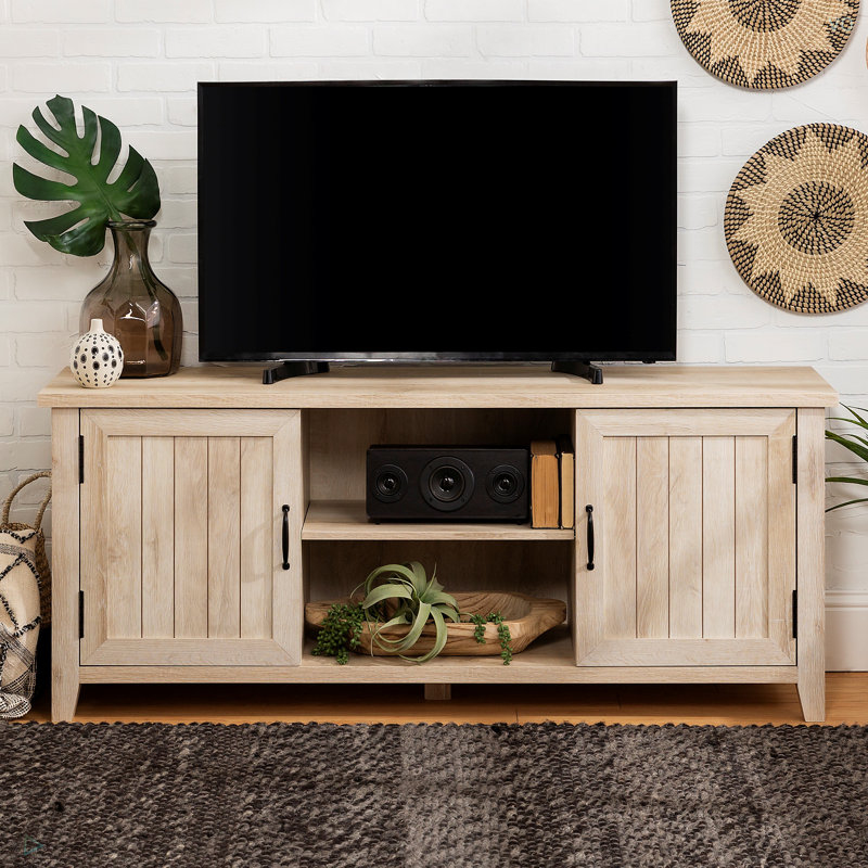 Meuble télé classique à porte rainurée pour téléviseur de 65 po ou moins, Brun