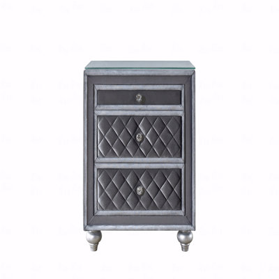 3-Drawer Bedroom Nightstand, 1Pc Glam  Velvet Tufted Drawer Front Jewelry Tray Faux Crystal Accent Drawer Knobs