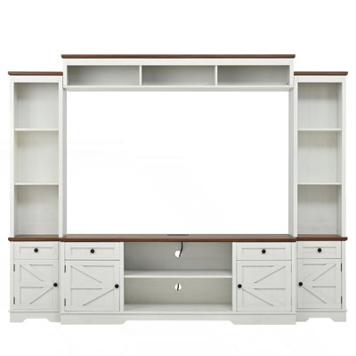 Wall Unit Entertainment Center With Bookshelves, Modern TV Stand With Cabinets And Adjustable Shelves