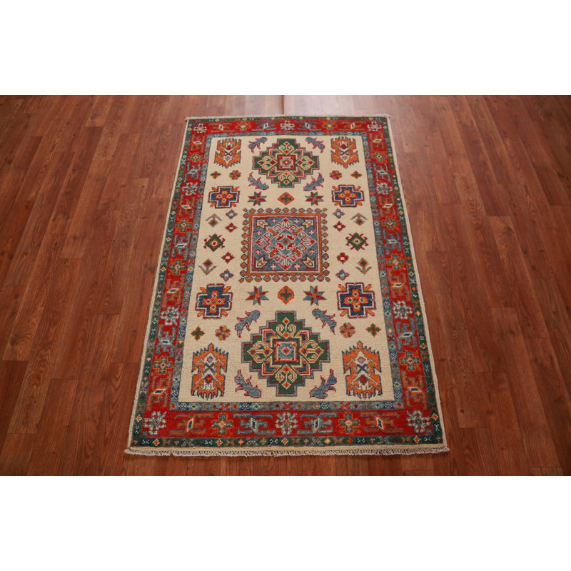 Tapis géométrique Kazak fait à la main 3 x 4