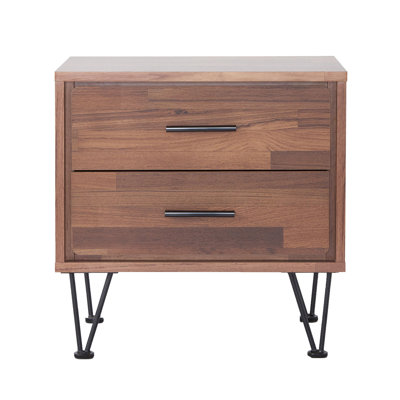 Table d'appoint 2 tiroirs en noyer avec pieds en épingle à cheveux