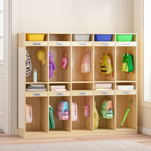 15-Compartment Classroom Cabinet, 3-Tier Freestanding Organizer with Built-in Hooks
