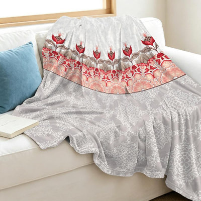 Jeté en molleton beige flanelle ultra doux, sans couture avec imprimé oriental à une face