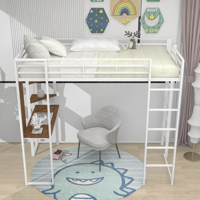 Langsa Twin Size Metal Loft Bed With 2 Shelves And Built-In Desk -  Mason & Marbles, 5B83D061426C48518472D2BF7C78FFD5