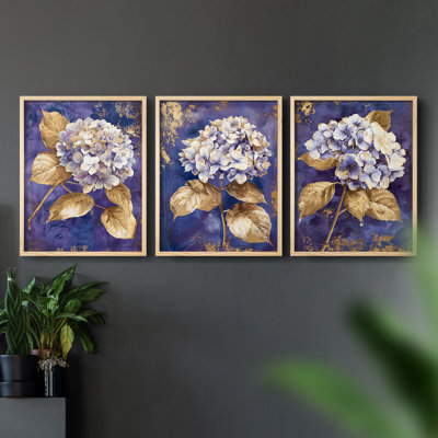 Étude florale série Lxxi-lot de 3 estampes numériques encadrées-prêt à accrocher