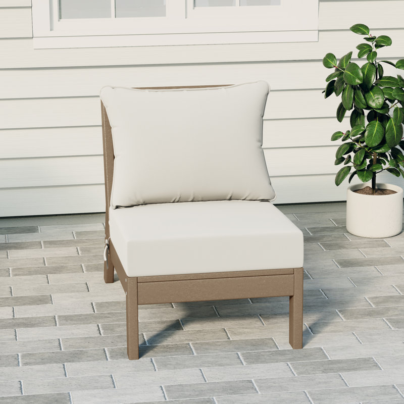 Deep Seating Armless Chair With Cushions, White, Light Brown