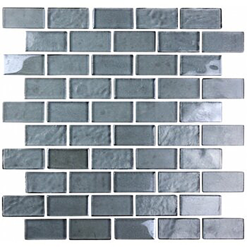 Landscape 1 in. x 2 in. Translucent Glass Plastic Face Mounted Brick Mosaic Designer Pool Tile, Blue Gray