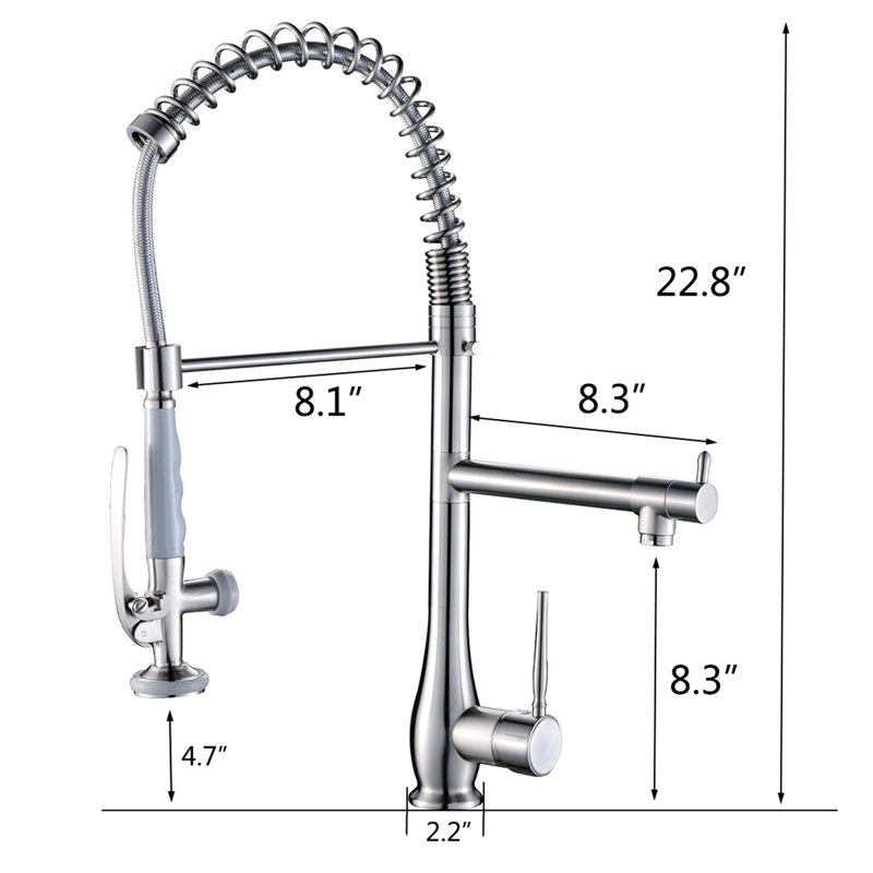 Commercial Kitchen Sink Faucet - Brushed Nickel Pull Down , High Flow Rate Tap Nickel, Hygienic Design