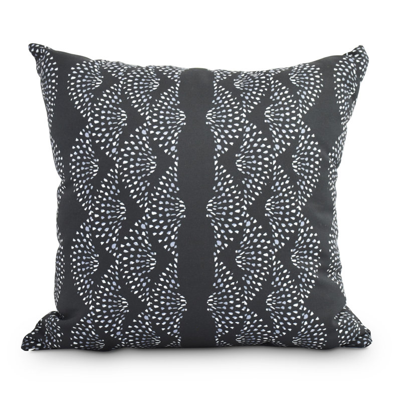 Housse de coussin d'extérieur carré à pois Fickle Florals, Noir, 16 po x 1 po