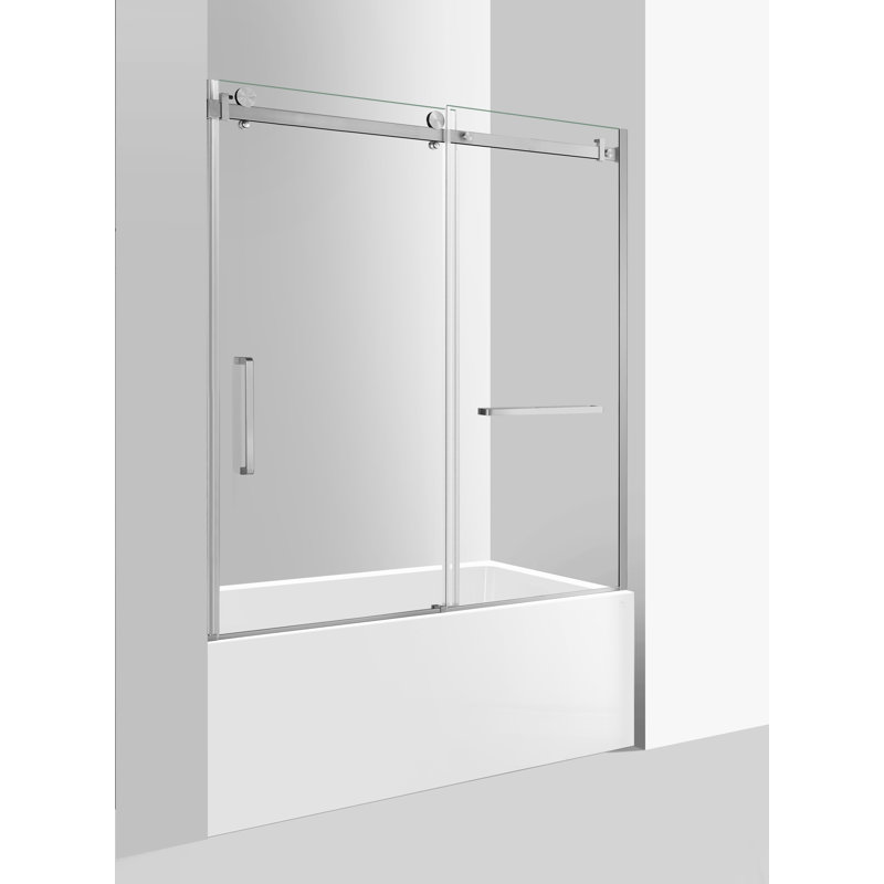 Kingston Brass 60-Inch Acrylic Rectangular 3-Wall Anti-Skid Alcove Tub With Tub Door, Left Hand Drain, Right, Brushed Nickel