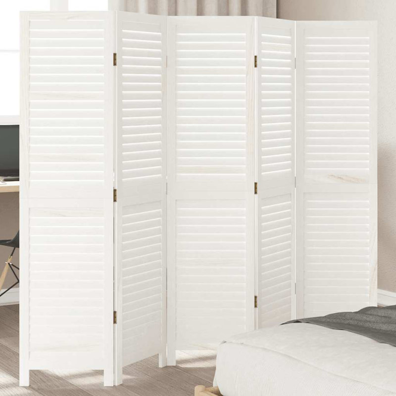 Trista Solid Wood Accent Room Divider, White, 220cm H x 180cm W, 6 Panels