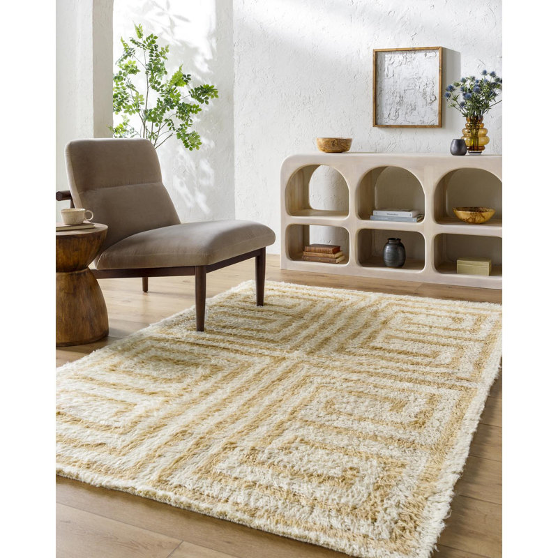 Anemone Geometric Wool Shag Rug, Rectangle 5' x 7'6"