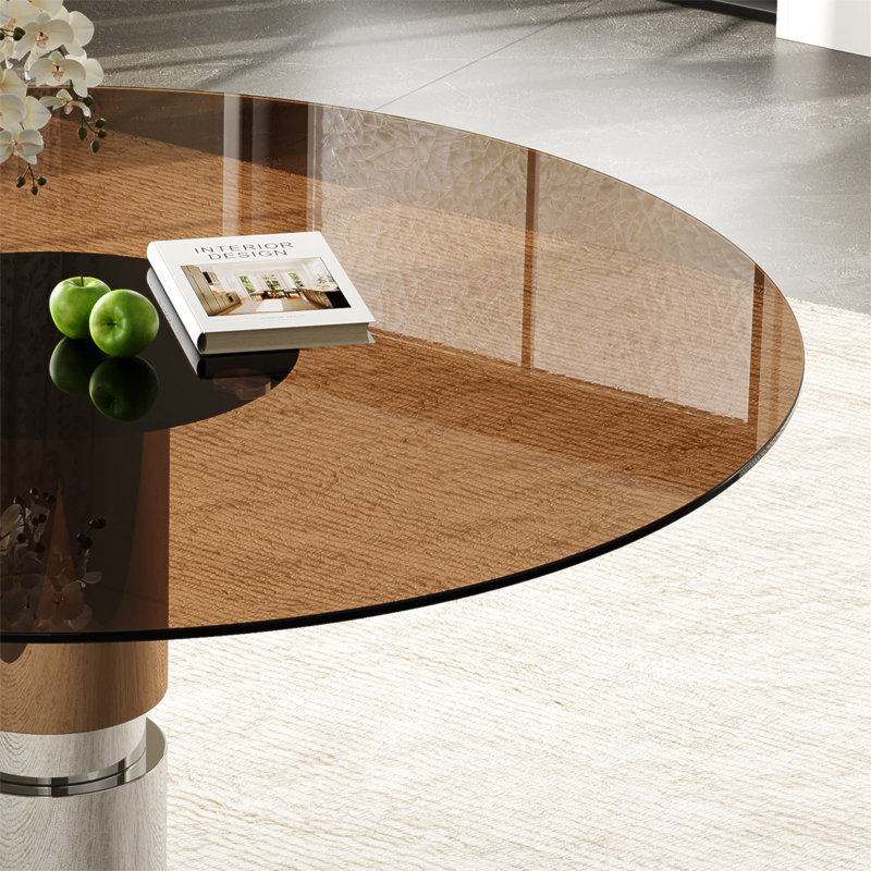 Table de salle à manger ronde en verre de 89 cm (35 pouces), dessus en verre trempé, pieds en acier inoxydable, idéale pour 2 à 4 personnes. Petite table ronde brun foncé, parfaite pour les restaurants et les appartements.
