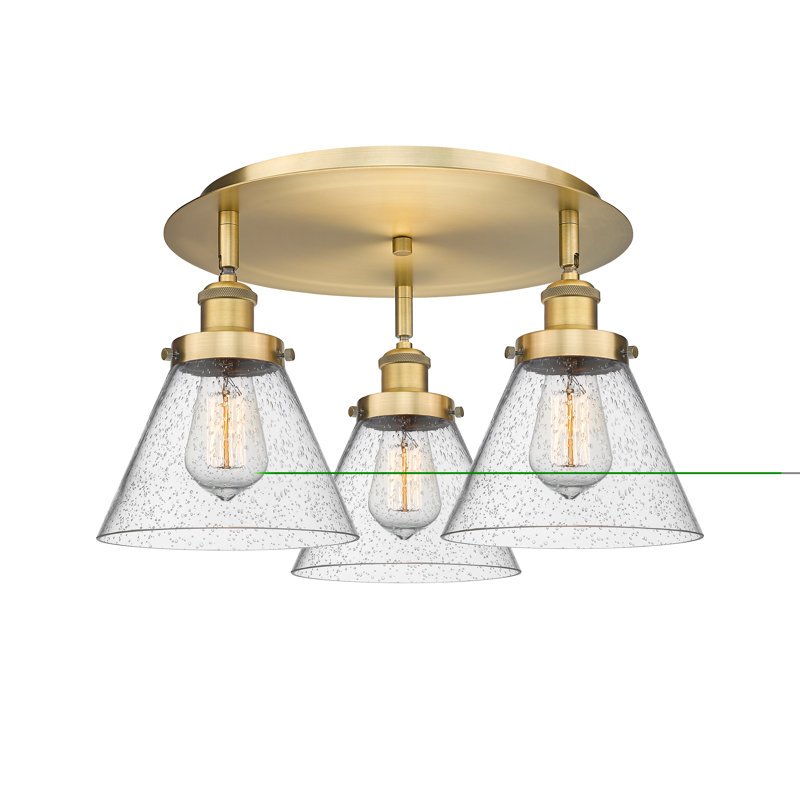 Plafonnier encastré 3 lumières Cone, Grainé, Laiton brossé