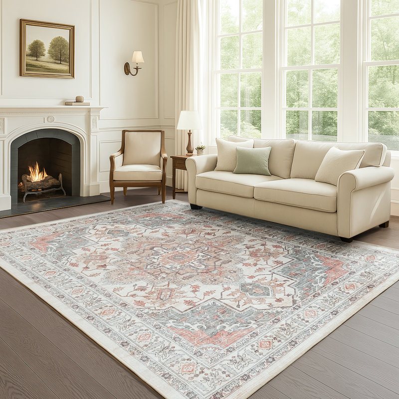  Tapis beige / brun lavable à la machine pour animaux de compagnie avec envers antidérapant, Rectangle 6 pi x 9 pi