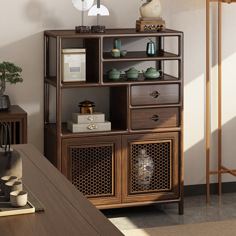 31,5 "Nouveau style chinois en bois massif noyer noir brun vitrine et support de rangement