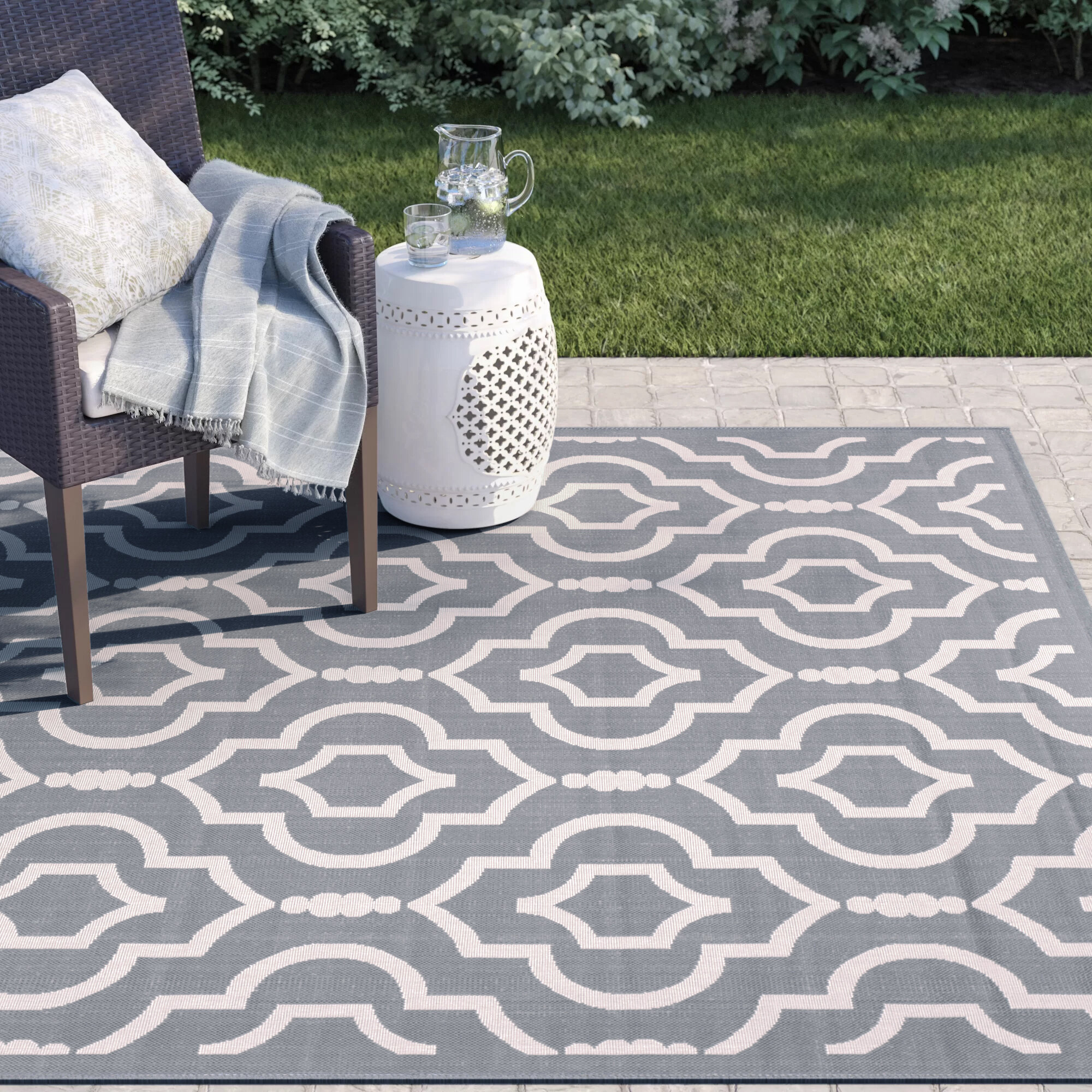 Alegre Bordered Power Loomed Tan Indoor/Outdoor Rug Gracie Oaks Rug Size: Rectangle 6'7 x 9