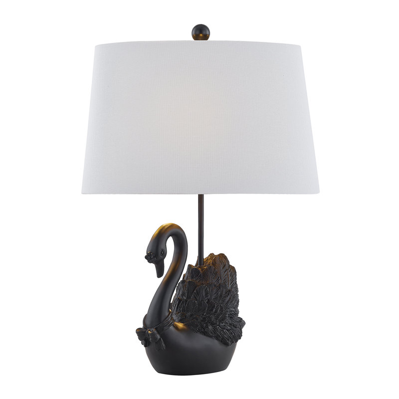 24" Resin Swan Table Lamp With Shade, Black