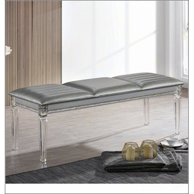 Antique Classic 1pc Bench Only Contemporary Solid wood Acrylic Legs Crystal And Mirror Accent