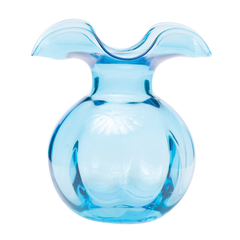 Vase de table en verre Hibiscus, Hauteur totale - 10 po, Turquoise