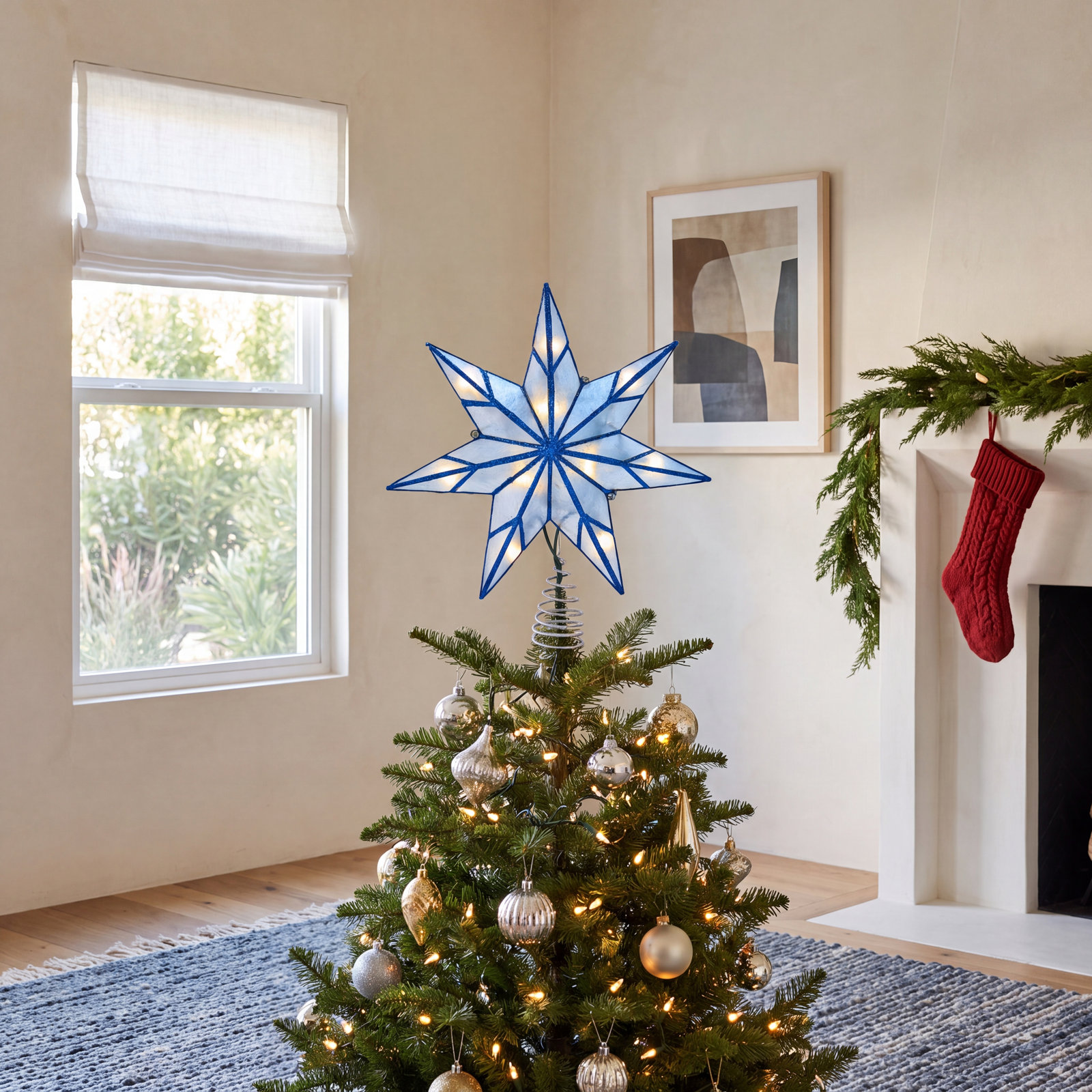 9.45'' Lighted Tree Topper, Blue Star