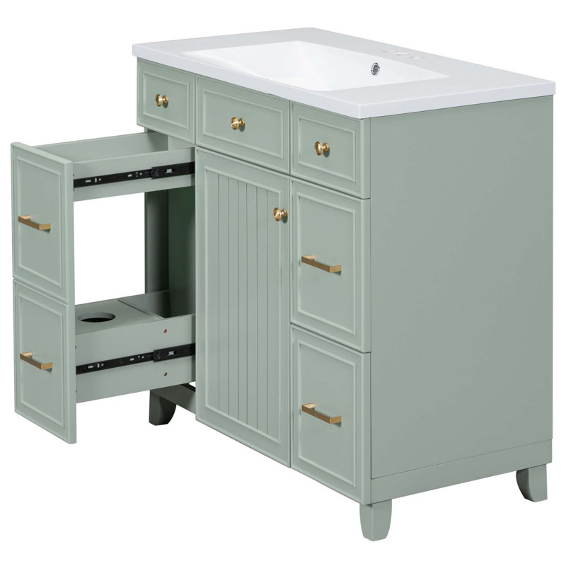 Ensemble de meuble-lavabo pour salle de bain avec lavabo, lavabo simple et meuble-lavabo, Vert