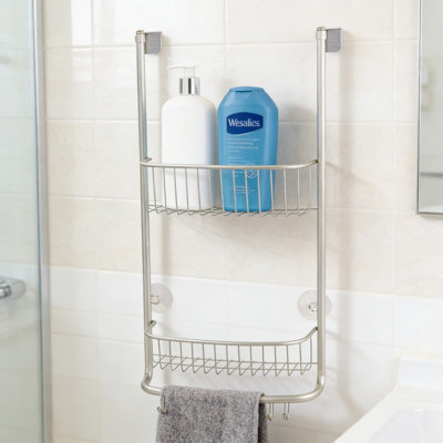 Over The Door Shower Caddy With Storage Baskets And Hooks, No-Tool Installation For Bathroom Organization Of Shampoo, Conditioner, And Towels