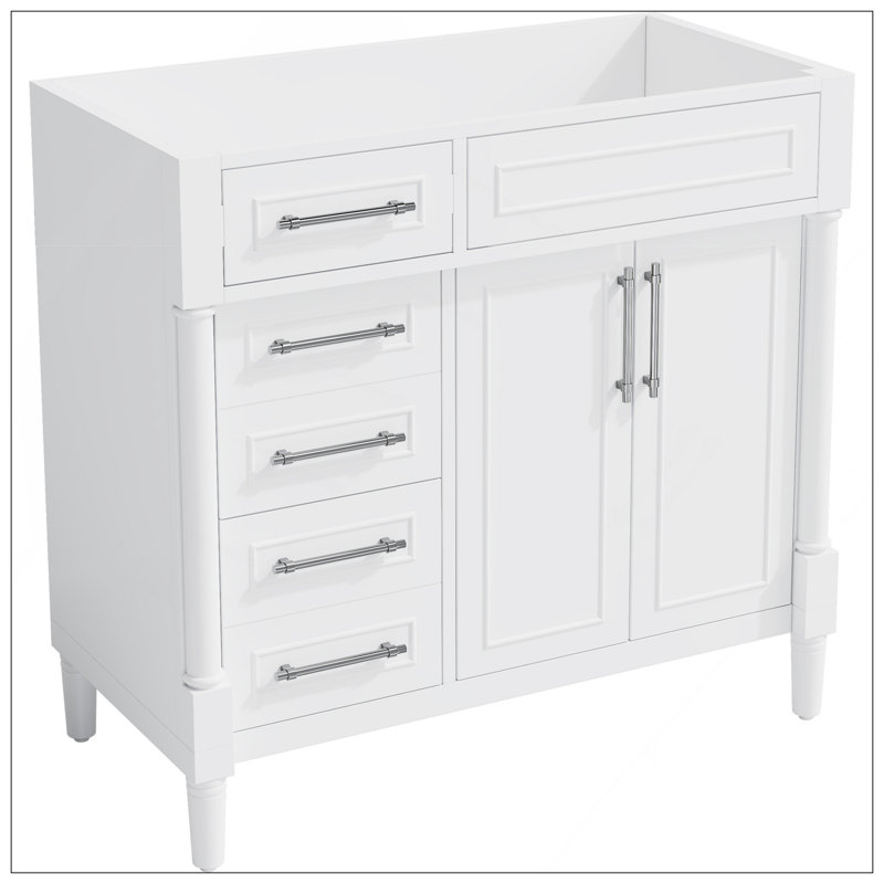 Meuble-lavabo de salle de bain 36 po sans lavabo, armoire de rangement autoportante avec 2 tiroirs et un tiroir basculant, meuble-lavabo avec cadre en bois massif seulement, tablette à hauteur réglable