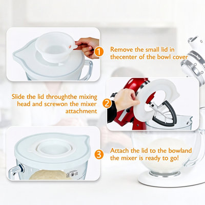 Couvercle en silicone PQPO pour bol de robot pâtissier KitchenAid à tête inclinable de 4,5 à 5 pintes | Matériau : silicone