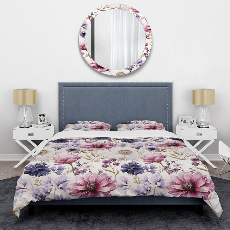 Ensemble de housse de couette floral mauve serein, Housse de couette pour très grand lit et 2 très