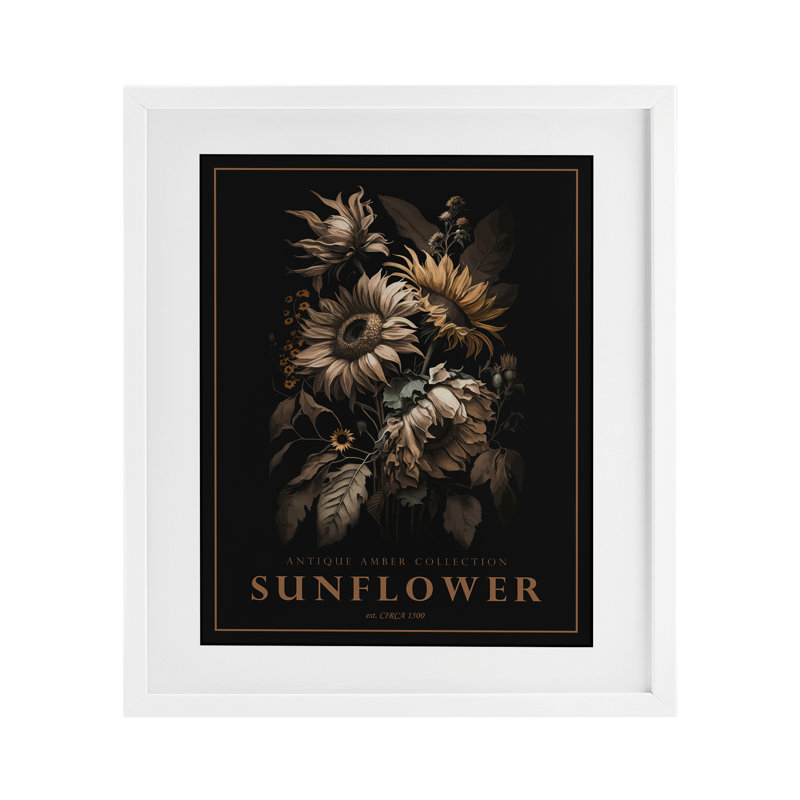 Tournesol antique, reproduction encadrée sous verre, par Christopher Giampietro, H 21 po x l 17 po, Cadre blanc côtier