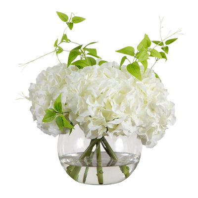 Wedding Collection 18In. Artificial Hydrangea Arrangement In Glass Vase