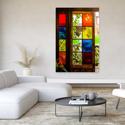 Espagne, îles Canaries, île de Ténériffe, La Orotava, maison traditionnelle canarienne avec vitrail traditionnel abstrait contemporain Archite ...
