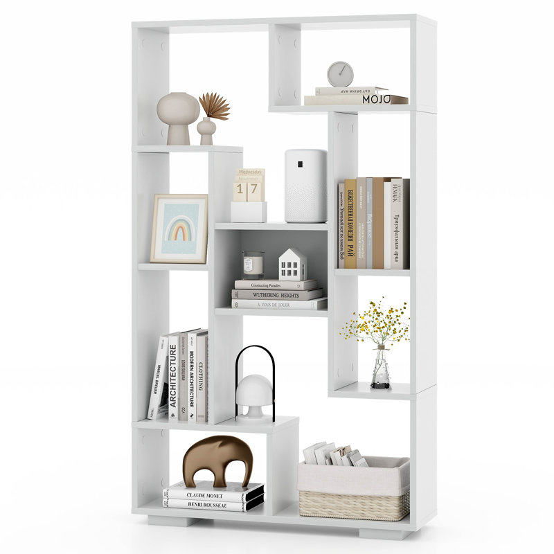 Topbuy Geometric Bookshelf 47-Inch Bookcase w/ Multiple Open Shelves Anti-Tipping Devices, White