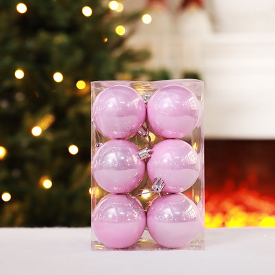 1 Box Of 12pcs Christmas Ball Set Christmas Tree Window Display Shopping Mall De - Shatterproof Pink Hanging Decor for Holiday Party Festival Ornaments Beautiful Premium Festive Indoor Setup