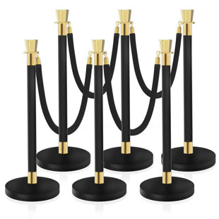 Stanchions en acier inoxydable noir - Barrières de contrôle des foules avec barrière de sécurité pour tapis rouge, cordes et poteaux en velours et ceintures rétractables pour les événements de fêtes, les mariages, les Musées - Diviseurs de ligne