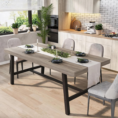 Table de salle à manger industrielle pour 6 à 8 personnes, grande table de cuisine longue de 70,9 po avec structure en métal robuste, facile à assembler, comptoir rectangulaire pour le dîner, la cuisine, la salle à manger
