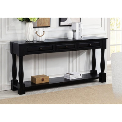 Console extra-longue de 63 po avec 3 tiroirs pratiques, une tablette pour le couloir, des tiroirs en bois requis pour l'assemblage et un style méditerranéen, espace de vie principal, design transitionnel