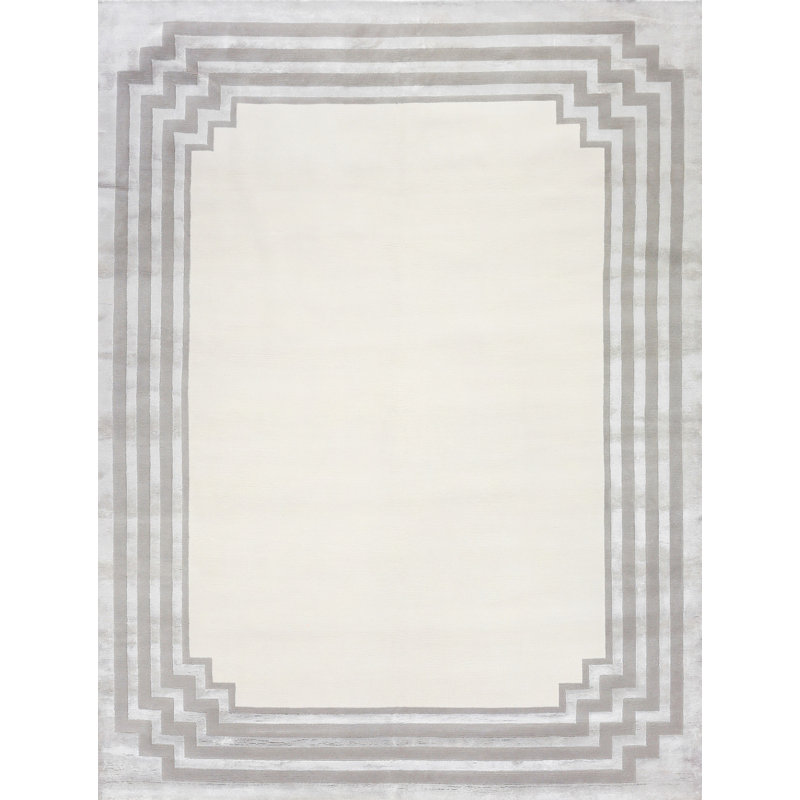 Vero Geometric Area Rug, Rectangle 10' x 14', Ivory/Silver/Dark Gray