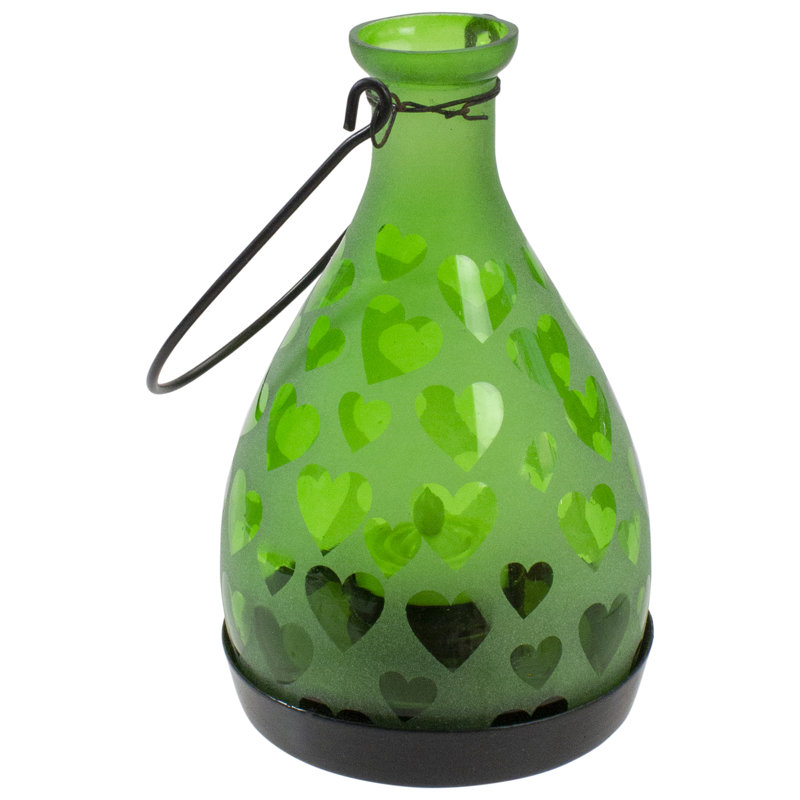 Décoration de lanterne de bougie théière en verre givré 6,25 ", Vert