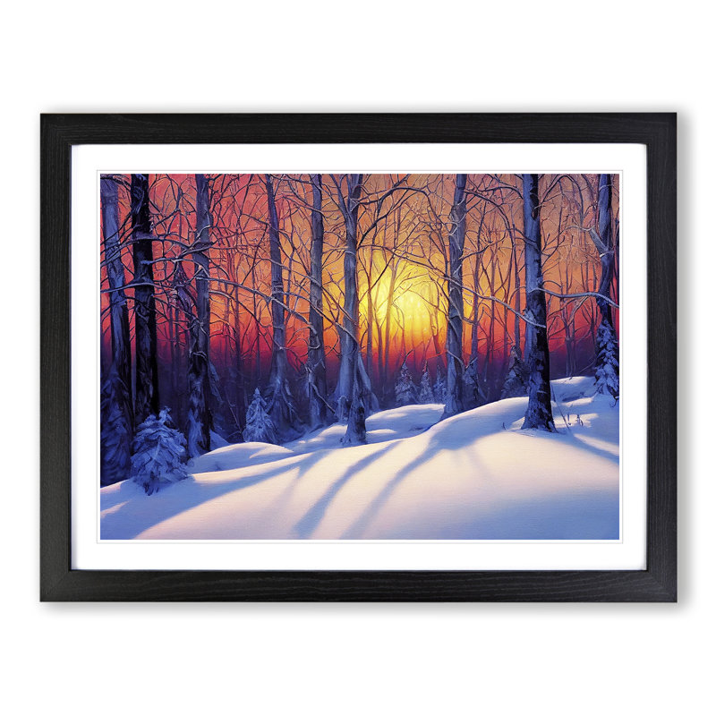 XH1022-10219X Winter Forest Sunset Vol.1 - Single Picture Frame Print, Black Framed, 46cm H x 64cm W x 2cm D