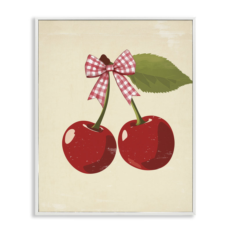 «Cherries with Pink Plaid Bow», estampe numérique, design par Christine Simpson Art, H 20 po x l 16 po