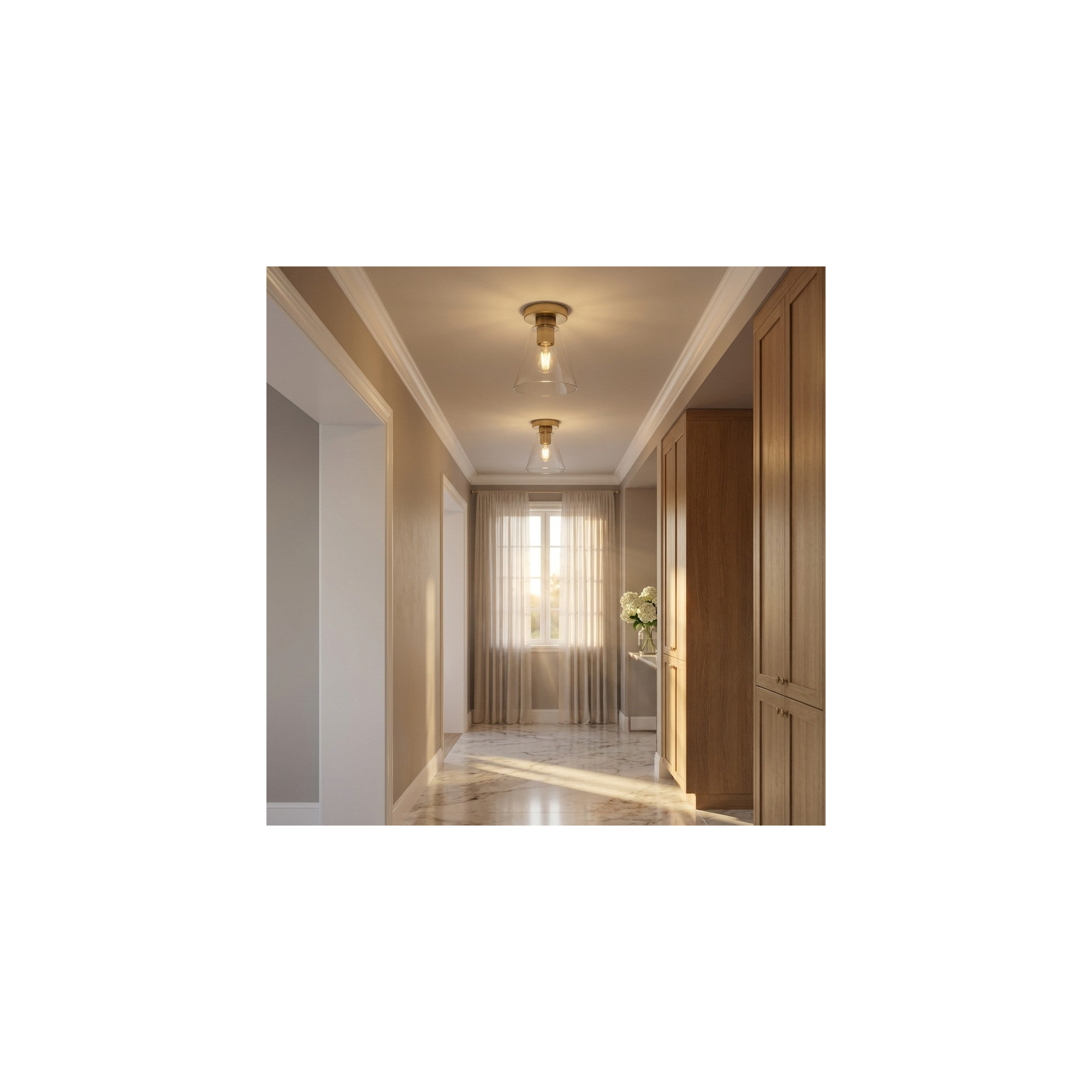 Senda One Light Flush Mount, Clear, Satin Brass